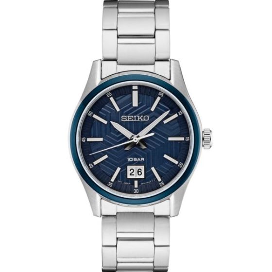 Seiko Essentials SS Analog Blue Textured Dial, SS bracelet