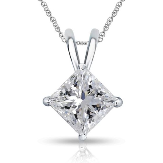 Bright White Pinnacle Princess cut Lab Grown Diamond Pendant in 14K White Gold 0.06ct,GH,VVS
