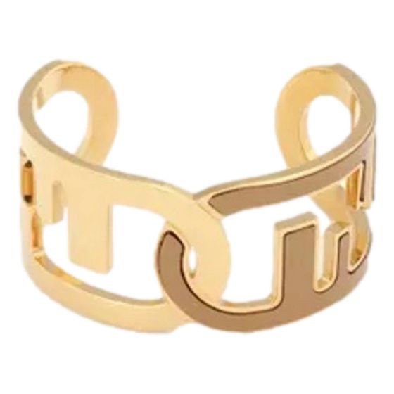 Fendi O'Lock Gold Tone Open Cuff Bracelet with Bronze Enamel Detail