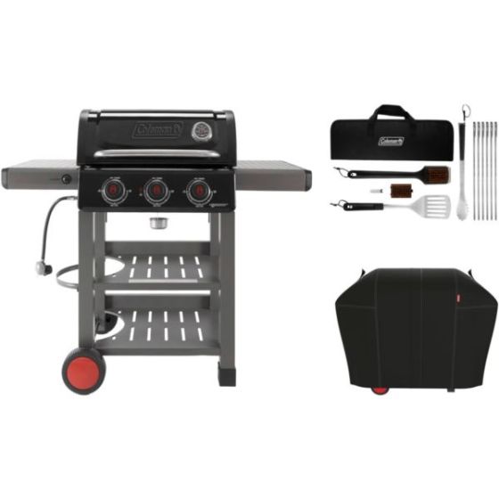 Cookout Grilling Kit with 3-Burner Propane Gas BBQ Grill, Heavy-Duty Cover, and 12-Piece Tool Set