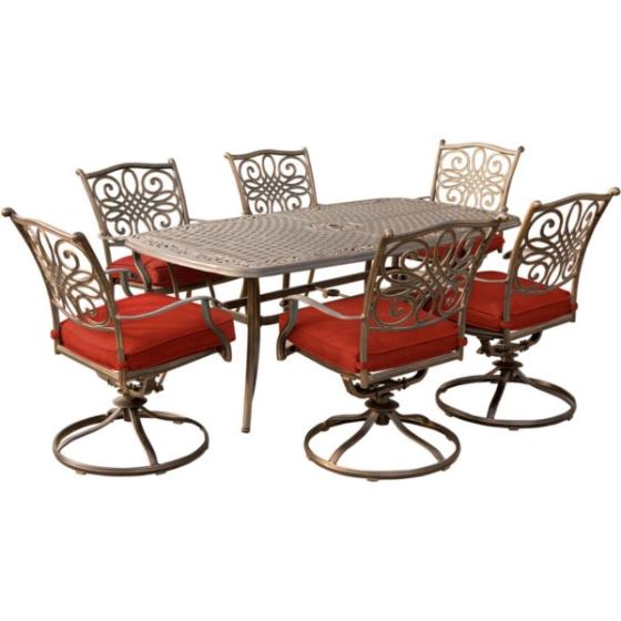 Traditions 7-Piece Dining Set in Red with 72 x 38 in. Cast-top Table