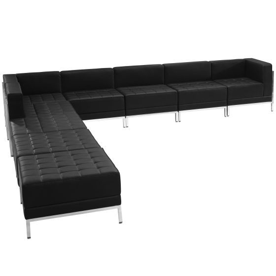 9 Piece Black LeatherSoft Modular Sectional Configuration - Stainless Steel Legs