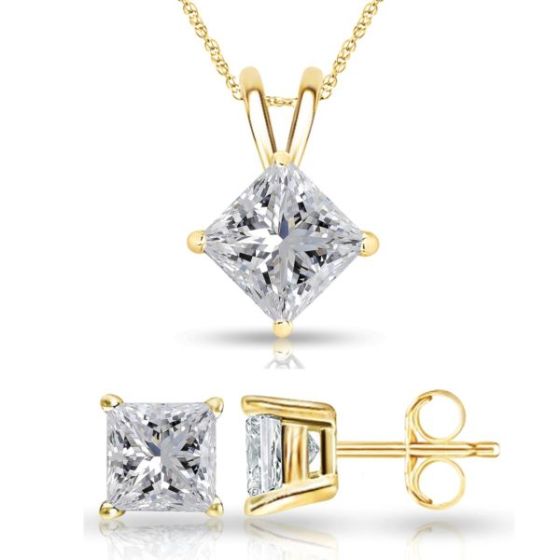 Bright White Pristine Princess cut Lab Grown Diamond Set in 14K Yellow Gold 0.10ct, GH, VS