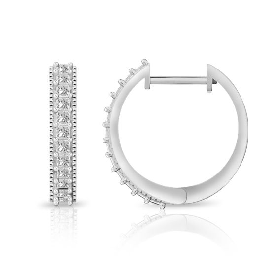 PARIKHS Princess cut Diamond Hoop Earring in 10K White Gold 0.50ct, Color-IJ, Clarity-I1 I2