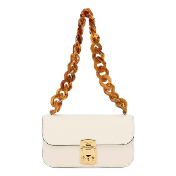 Miu Miu Madras White Leather Tortoise Shell Chain Handbag