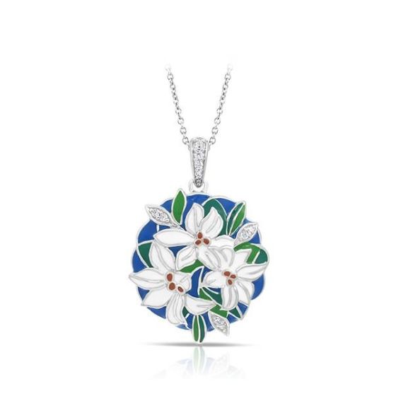 Belle Etoile Round Cubic Zirconia studded Blue Tiger Lily Pendant - 925 Sterling Silver with chain