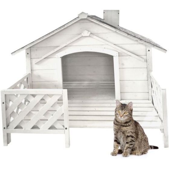 27-In. Tall Outdoor Raised Pet House with Porch, White