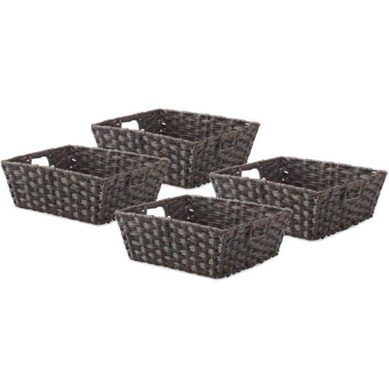 Set of 4 Split Rattique Totes in Driftwood,15.125 L x 13.125 W x 5.125 H inches