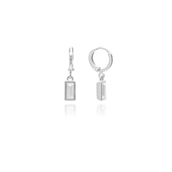 Silver-Tone Huggie With Crystal Drop Earrings