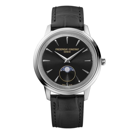Men's Classic Moneta Moonphase Leather Strap watch, Black dial