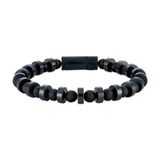 Marine Star, Navy Steel Discs/Black Onyx Beaded Bracelet, 8