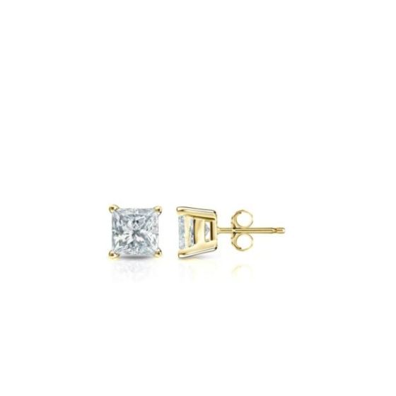 Bright White Pinnacle Princess cut Lab Grown Diamond Stud in 14K Yellow Gold 0.12ct, GH, VVS