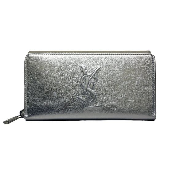 Yves Saint Laurent Wallet YSL Belle du Jour Silver Leather Zip Wallet