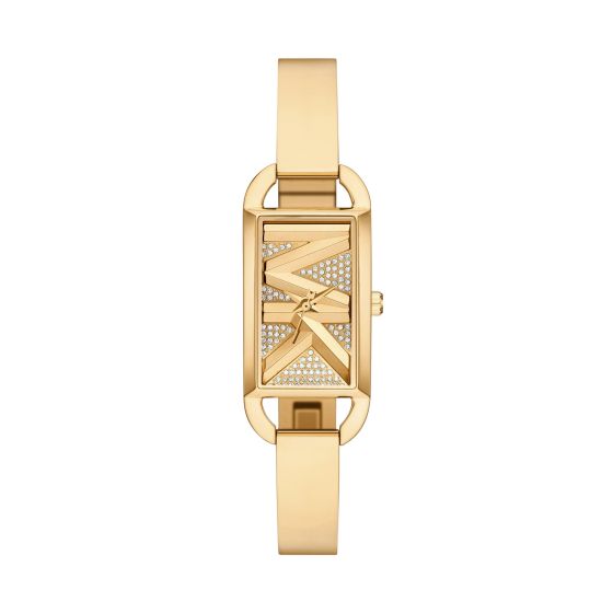 Ladies Mini Empire Pave Gold-Tone Stainless Steel Bangle Watch Logo Dial