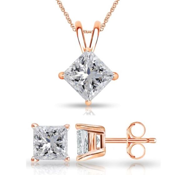 Bright White Pinnacle Princess cut Lab Grown Diamond Set in 14K Rose Gold 0.35ct, GH, VVS