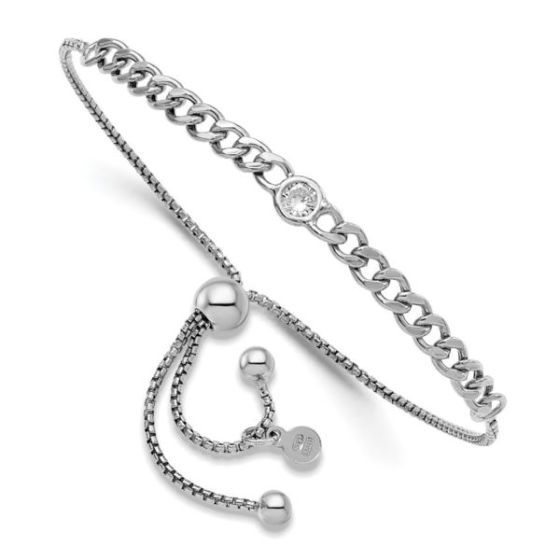 Sterling Silver CZ Bolo Adjustable Bracelet