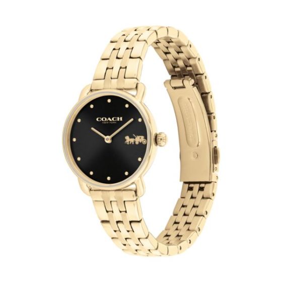 Ladies' Elliot Gold-Tone Stainless Steel Watch Black Dial