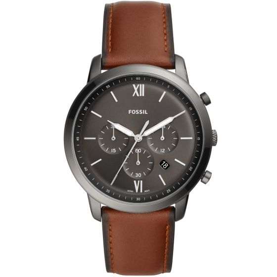 Mens Neutra Chronograph Gray & Amber Brown Leather Strap Watch Gray Dial