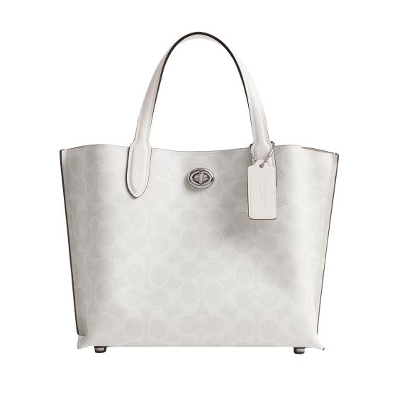 Coated Canvas Signature Willow Tote 24 - White Chalk/Silver