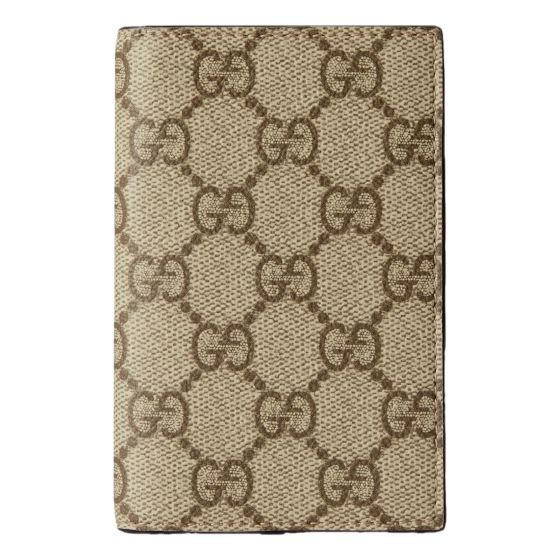 Gucci GG Supreme Canvas Beige Brown Leather Vertical Bifold Wallet