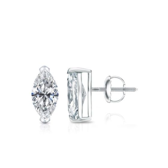 Bright White Pinnacle Marquise Lab Grown Diamond Screwback Stud in 14K White Gold 0.70ct, GH, VVS