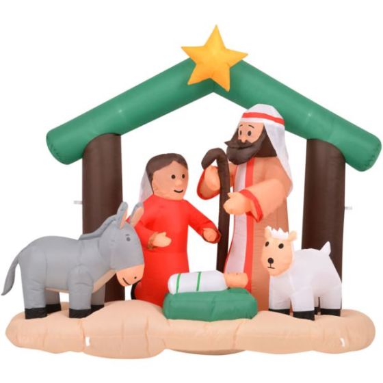 7-Ft. Wide Nativity with Mary, Joseph, Baby Jesus, and Animals, Prelit Outdoor Christmas Inflatable