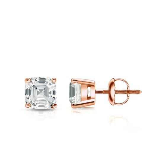 Bright White Pinnacle Asscher Lab Grown Diamond Screwback Stud in 14K Rose Gold 0.80ct, GH, VVS