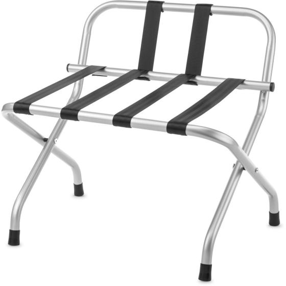 Powder-Coated Metal Folding Luggage Rack with Backrest, Silver