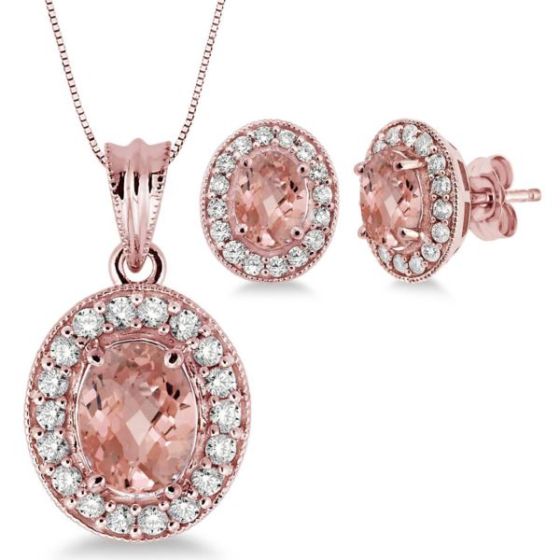 Morganite and Diamond Earrings and Necklace Set