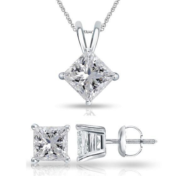 Bright White Pristine Princess cut Lab Grown Diamond Screwback Set in 14K Rose Gold 0.12ct, GH, VS