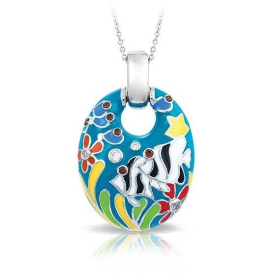 Belle Etoile Round Red & White Cubic Zirconia studded Angelfish Pendant - 925 SS with chain