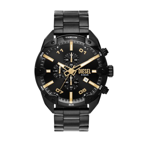 Mens Spiked Chronograph Black Stainless Steel Watch Black Dial