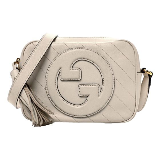 Gucci Blondie GG Patch Diagonal Stitching Cream Leather Crossbody Handbag