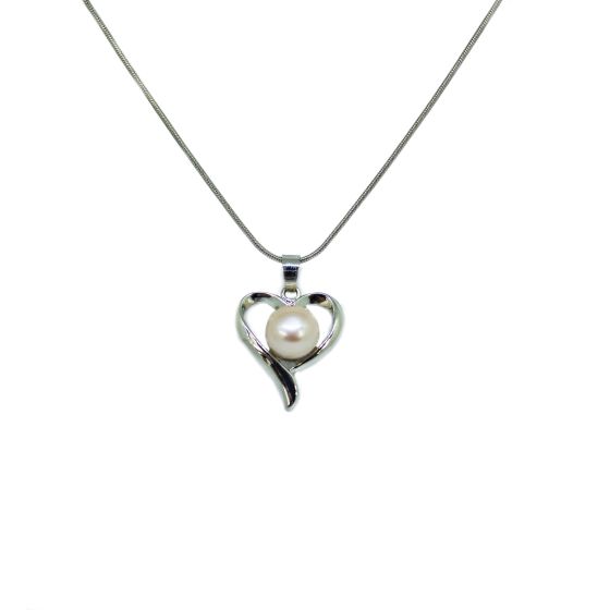 Sterling Silver Freshwater Pearl Heart Necklace