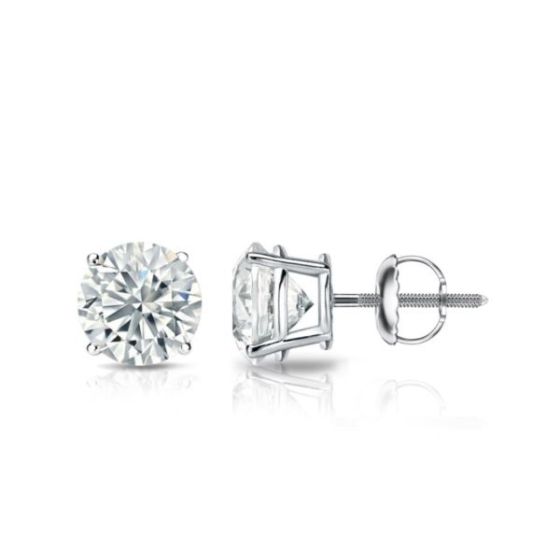 Bright White Round Lab Grown Diamond Screwback Stud in 14K White Gold 0.65ct,Color-FG,Clarity-VS SI