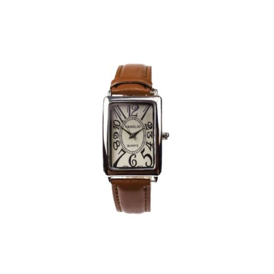 Men's Brown Leather Tank Style Watch