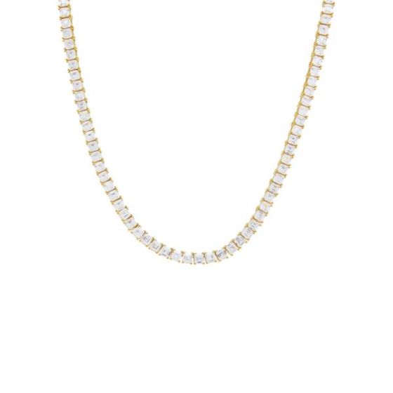 CZ Princess Cut Tennis Necklace Size 16