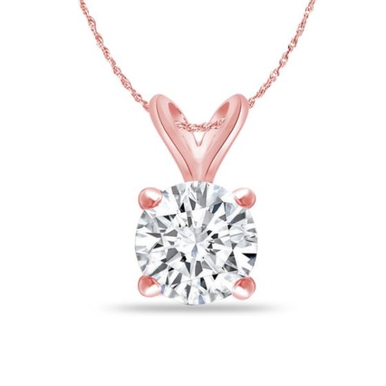 Bright White Round Lab Grown Diamond Pendant in 14K Rose Gold 0.85ct, Color-FG, Clarity-VVS