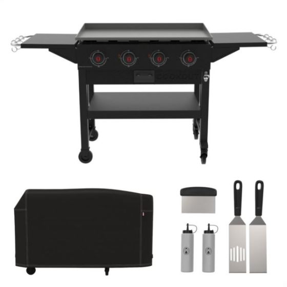 Cookout Grilling Kit with 4-Burner Propane Gas Griddle Station, Heavy-Duty Cover, and 5-Piece Tool S