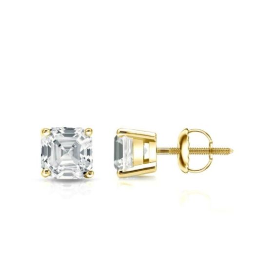 Bright White Pinnacle Asscher Lab Grown Diamond Screwback Stud in 14K Yellow Gold 0.95ct, GH, VVS