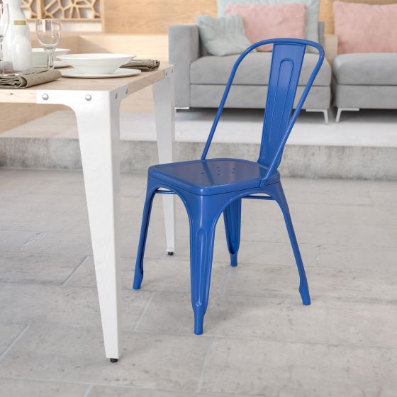 Blue Metal Indoor-Outdoor Stackable Chair - Restaurant Chair - Bistro Chair