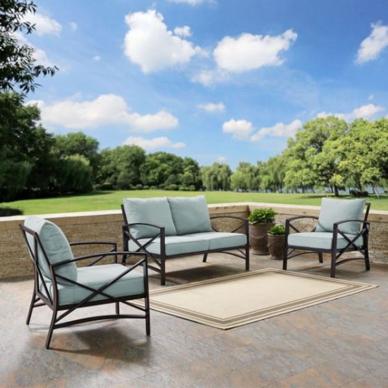 Kaplan 3Pc Outdoor Loveseat Patio Furniture Set