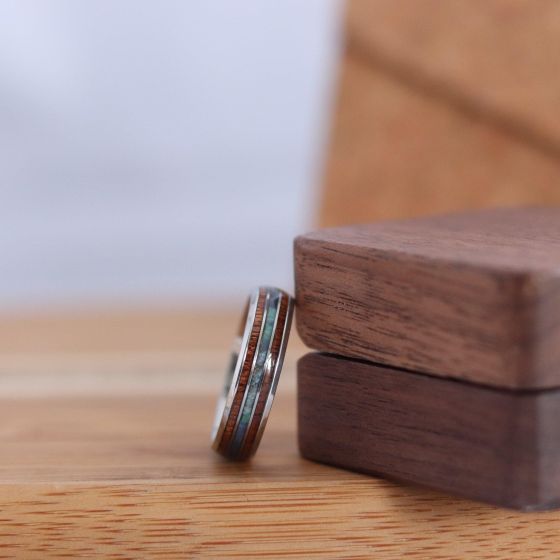 Slim Argo - Stainless Steel & Koa Ring Size 9