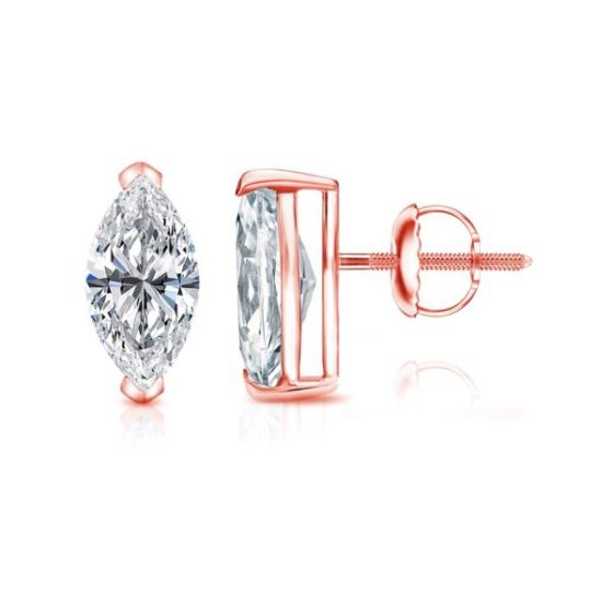 Bright White Pristine Marquise Lab Grown Diamond Screwback Stud in 14K Rose Gold 1.50ct, GH, VS