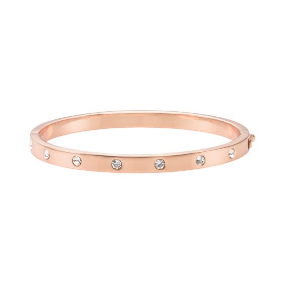 Set In Stone Metal Stone Hinged Bangle - Clear/Rose Gold