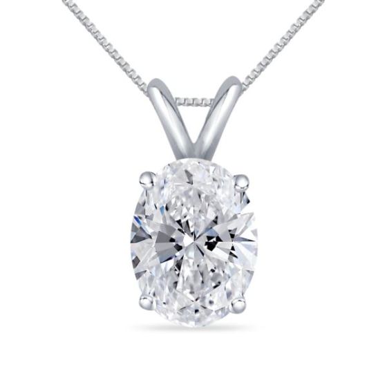 Bright White Pristine Oval Lab Grown Diamond Pendant with chain in 14K White Gold 0.75ct, GH,VS