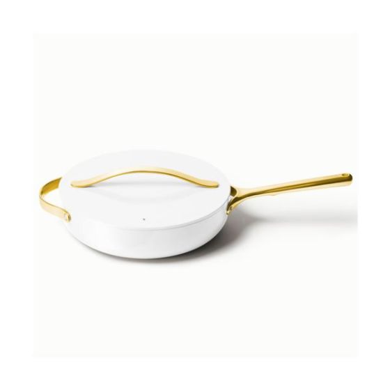 4.5qt Iconics Nonstick Ceramic Saute Pan w/ Lid White/Gold