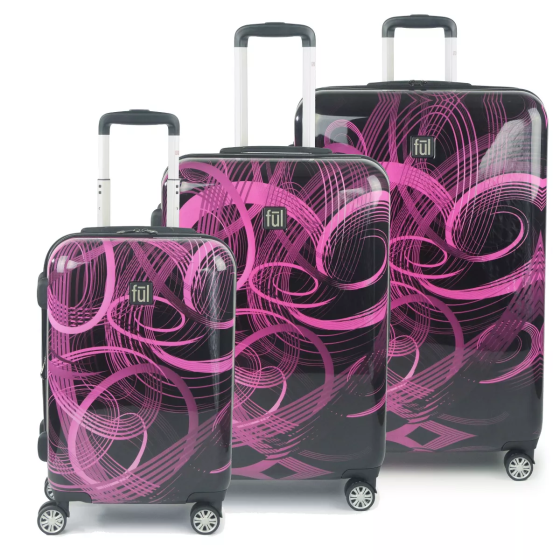 FUL Atomic Nested 3 Piece Luggage Set, Spinner Rolling Luggage Suitcases, 28in, 24in, and 20in Sizes, ABS Hard Cases, Pink