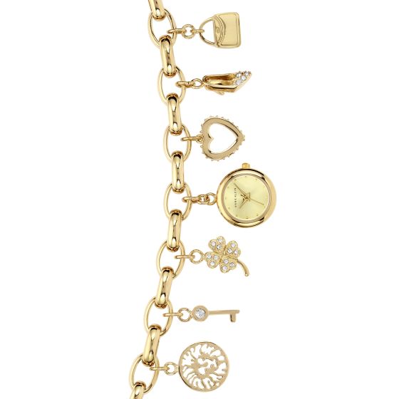 Women's Gold-Tone Charm Bracelet Watch