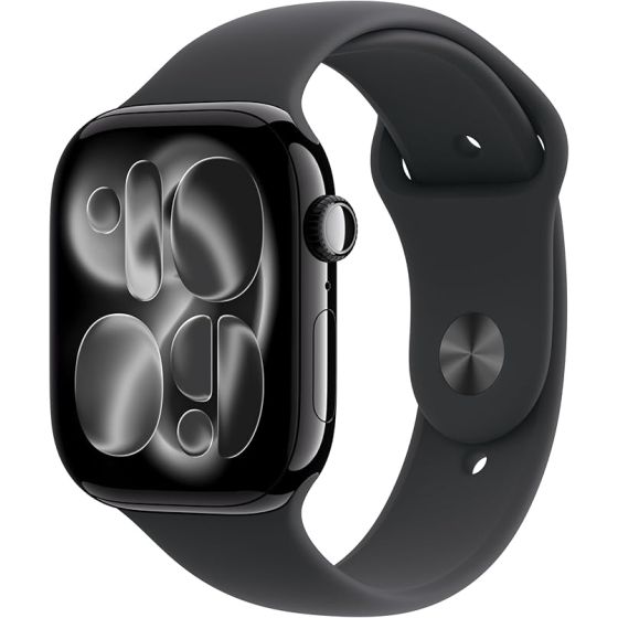 Apple Watch Series 11 GPS 46mm Jet Black Aluminum Case with Black Sport Band - S/M